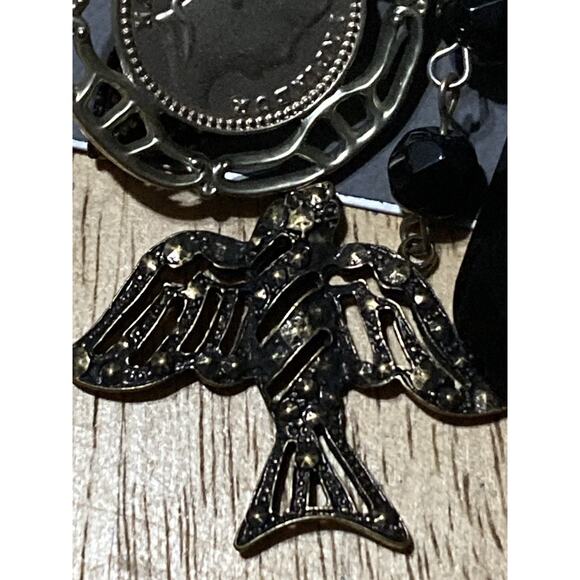 EXPRESS Brushed Gold Tone Dangle Brooch Charm Tassels Bird Napoleon Coin - Picture 3 of 5